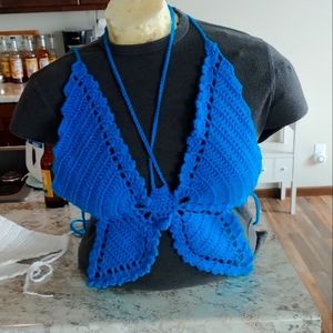 Blue butterfly crochet concert crop top